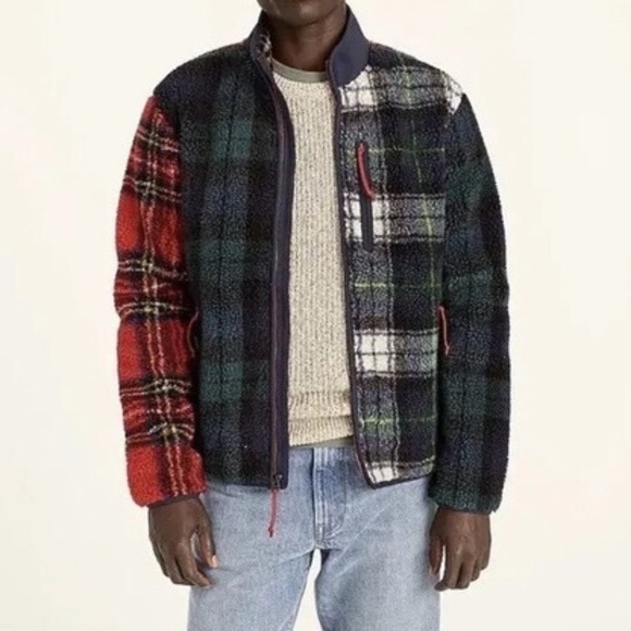 J.Crew Nordic sherpa-fleece full-zip jacket in mixed tartan holiday plaid M - Picture 8 of 9